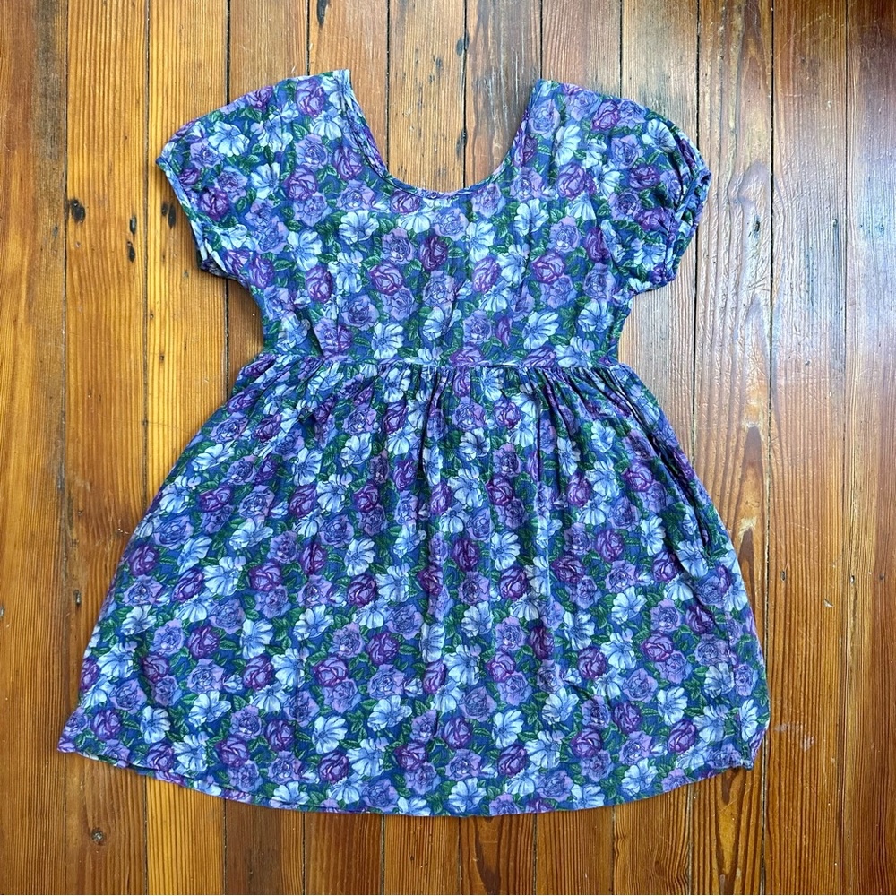 Vintage 80s Komil button back babydoll floral dress Small